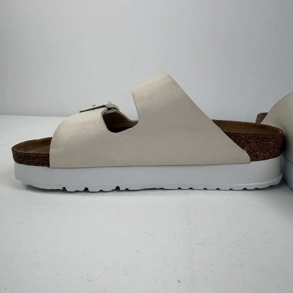 Papillio Birkenstock Arizona Platform Sandals Eggshell Vegan EU 38 US 7-7.5